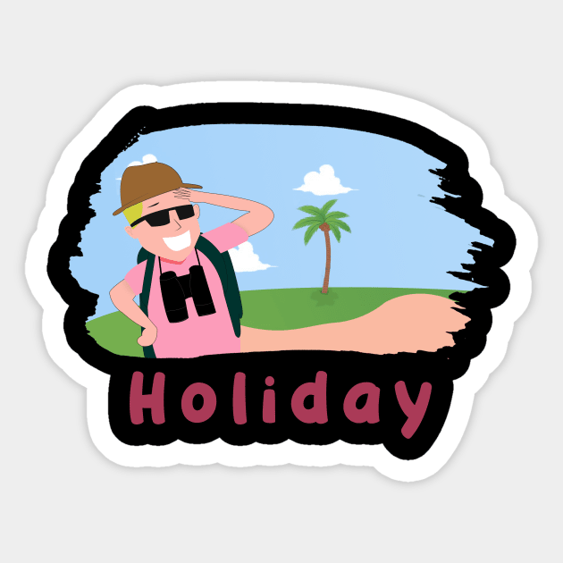 Holiday A Minimal Art Of Beach With An Old Man - Live Happy Sticker by mangobanana